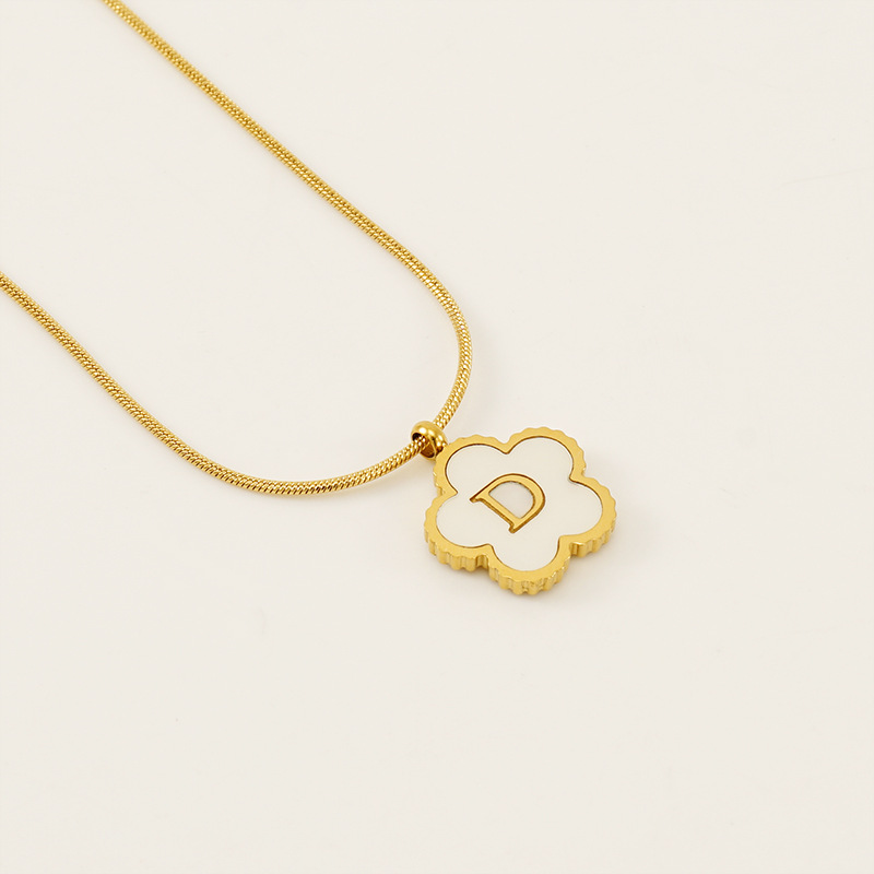 Or / Collier avec pendentif en forme de coquillage pour femme, série simple, lettre D, en acier inoxydable plaqué or 18 carats, 1 pièce Image4